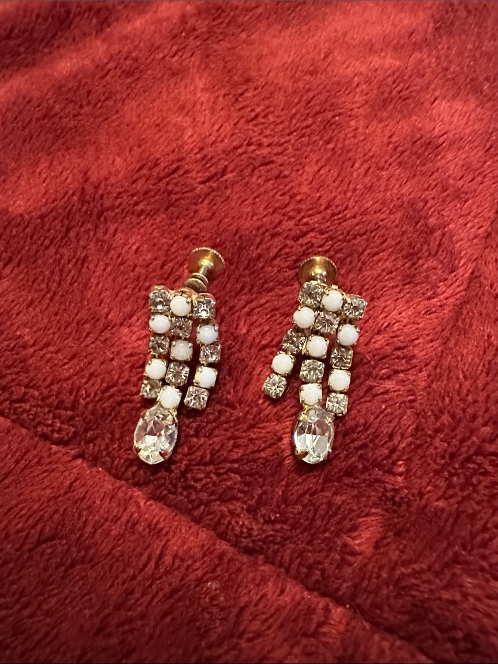 Gold-Tone White Crystal Drop Earrings